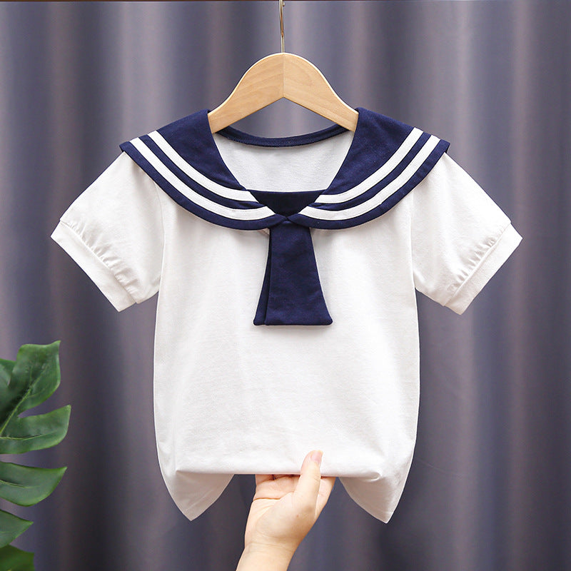 Girl's sailor blouse with classic collar and decorative stripes Mune Fashion