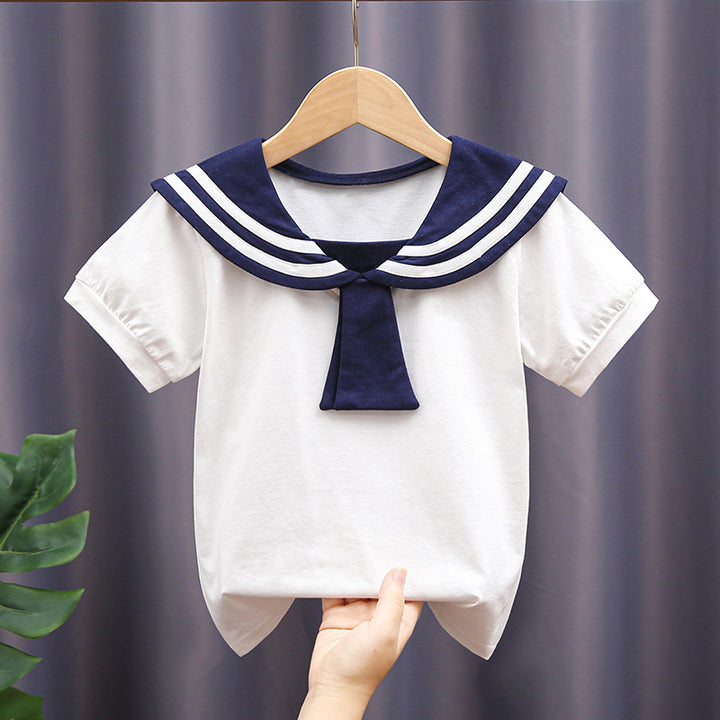 Girl's sailor blouse with classic collar and decorative stripes Mune Fashion