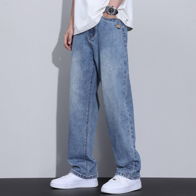 Men's Wide Straight-Leg Denim Jeans with Vintage Wash and Loose Fit Mune Fashion