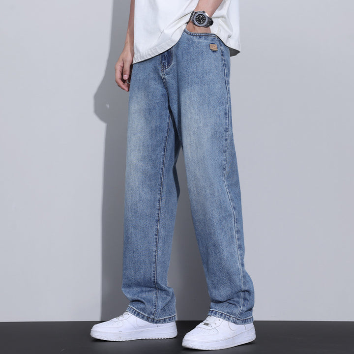 Men's Wide Straight-Leg Denim Jeans with Vintage Wash and Loose Fit Mune Fashion