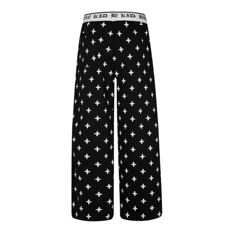 Women's extra-wide comfort lounge pants in palazzo cut with printed elastic waistband and all-over ornament print Mune Fashion