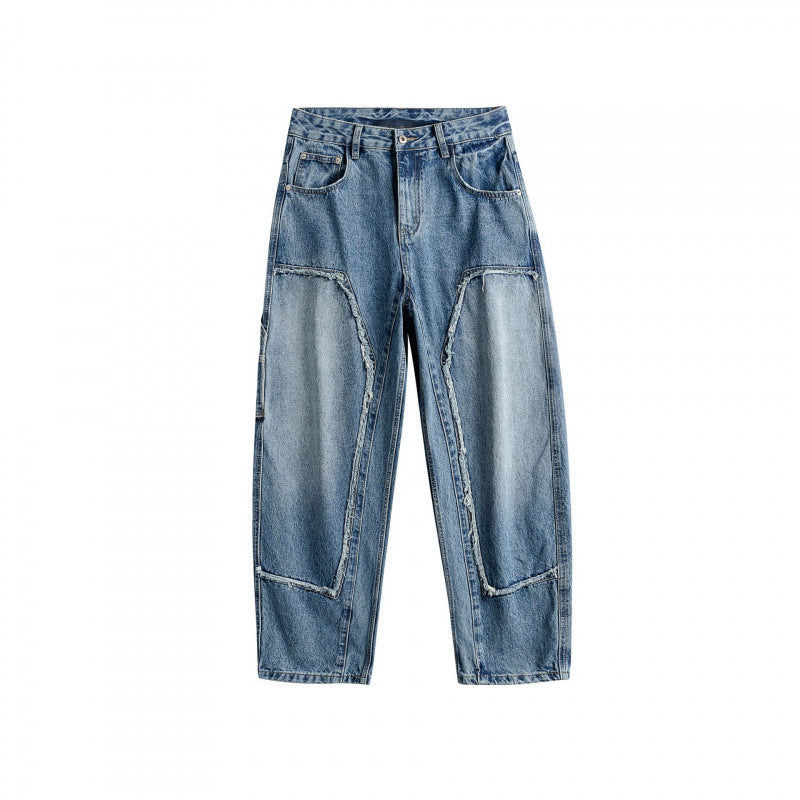 Men's Wide Patchwork Denim Jeans in Baggy Cut with Inserted Knee Panels Mune Fashion