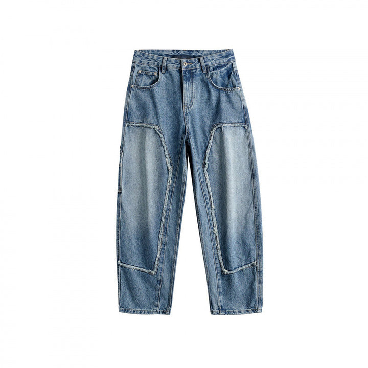 Men's Wide Patchwork Denim Jeans in Baggy Cut with Inserted Knee Panels Mune Fashion
