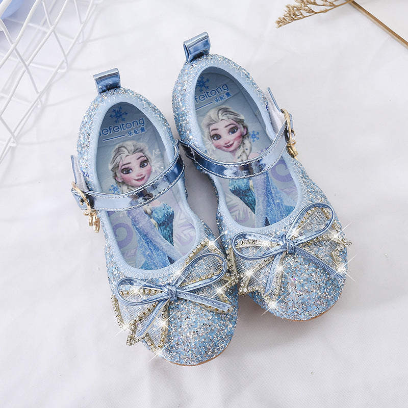 Girl Glittering Ballerina Shoes with Bow and Rhinestone Decorations Mune Fashion