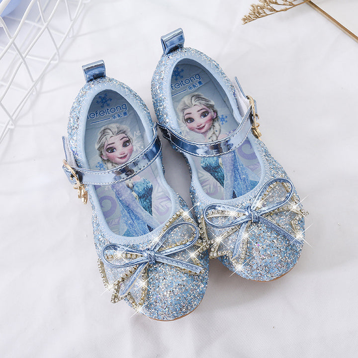 Girl Glittering Ballerina Shoes with Bow and Rhinestone Decorations Mune Fashion