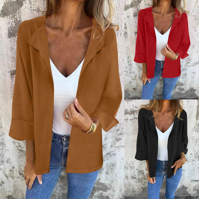 Women Lightweight Open Blazer with Draped Lapels and Wide Sleeves Mune Fashion