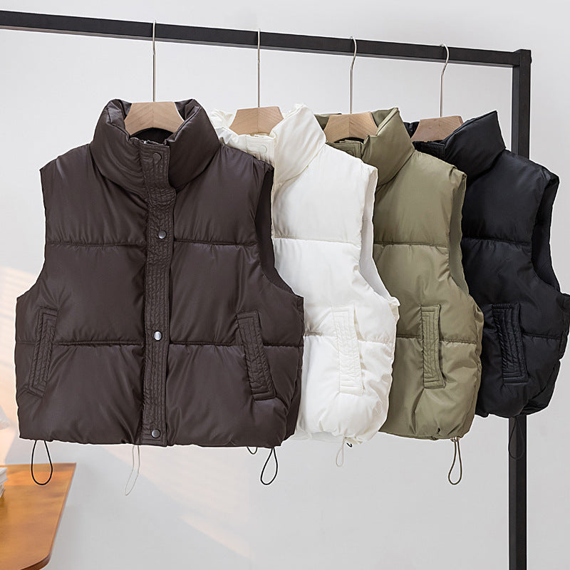 Women's padded quilted vest with high stand-up collar and drawstring Mune Fashion