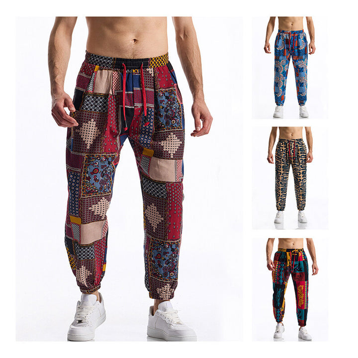 Men's Patterned Relaxed-Fit Lounge Pants with Drawstring, Elastic Waistband, and Cuffs Mune Fashion
