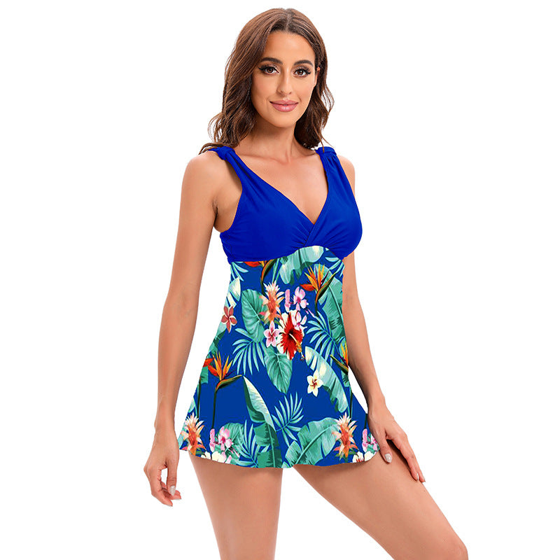 Women’s bathing set with elegant wrap neckline and floral skirt Mune Fashion