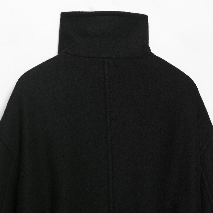 Women Short Duffle Cape Jacket with Stand-up Collar, Toggle Closures and Waist Belt Mune Fashion