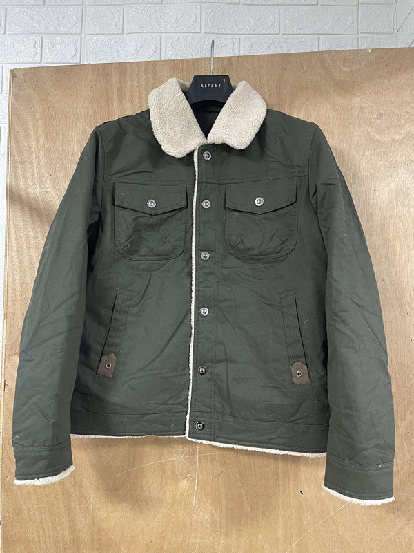 Men's utility work jacket made of canvas with faux fur collar and quilted inner lining Mune Fashion