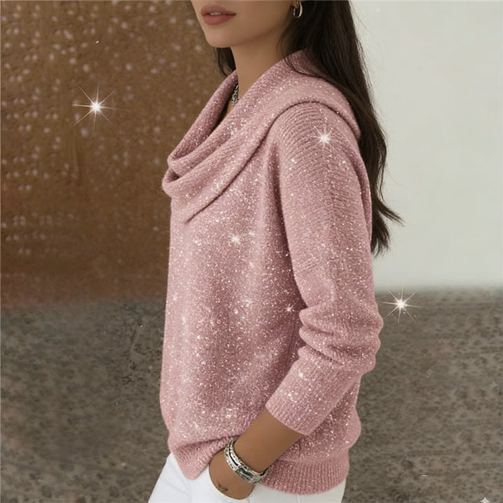 Women's fine knitted pullover with waterfall collar and ribbed hem Mune Fashion
