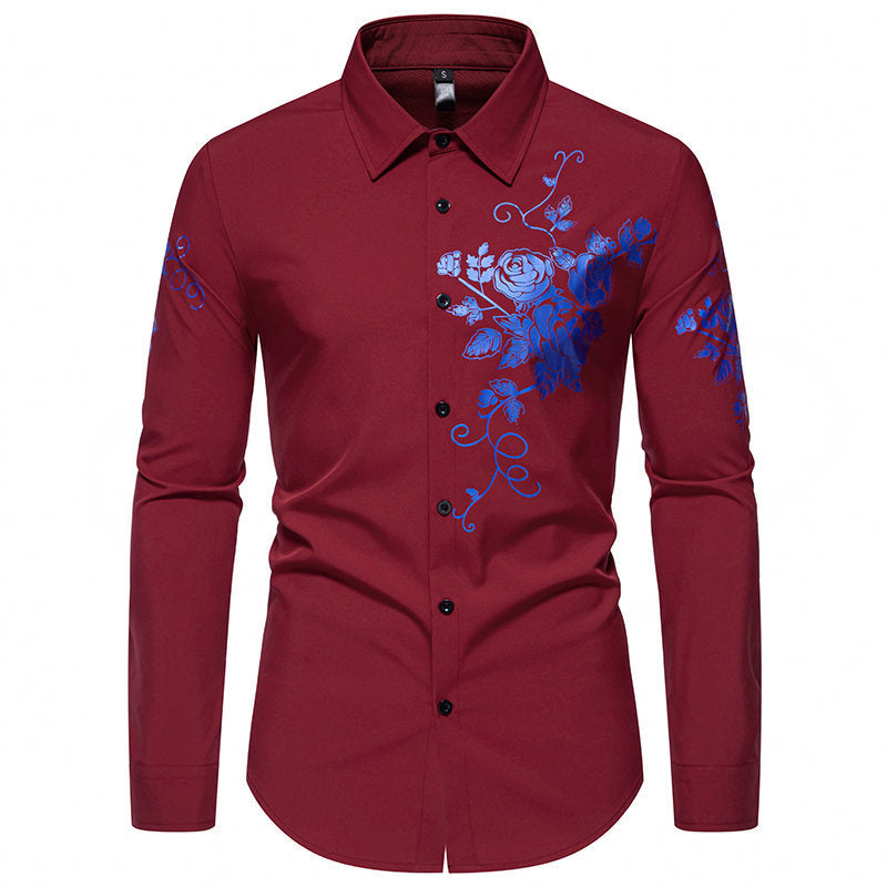 Men's Slim-Fit Long Sleeve Shirt with Floral Print and Tailored Cut Mune Fashion