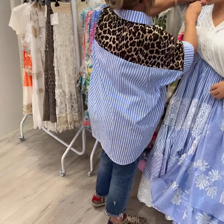 Women wide-cut poncho tunic with leopard print and decorative flamingo appliqués Mune Fashion