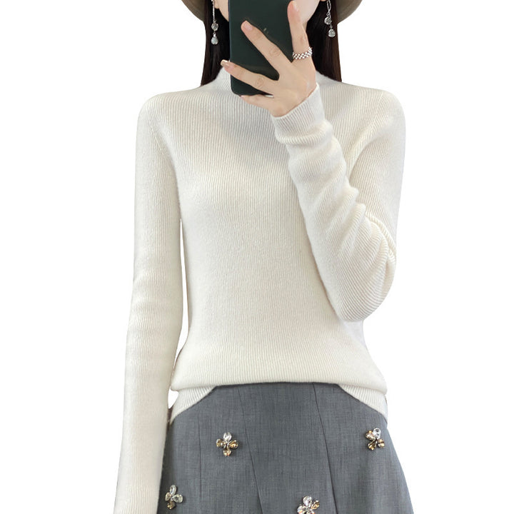 Women's Premium Fine Knit Mock Neck Sweater with Extra Long Sleeve Cuffs and Fine Ribbed Texture Mune Fashion