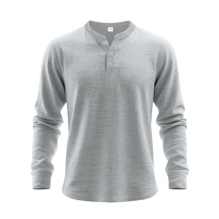 Men's long-sleeved Henley shirt made of thermo cotton blend with short button placket and ribbed collar Mune Fashion