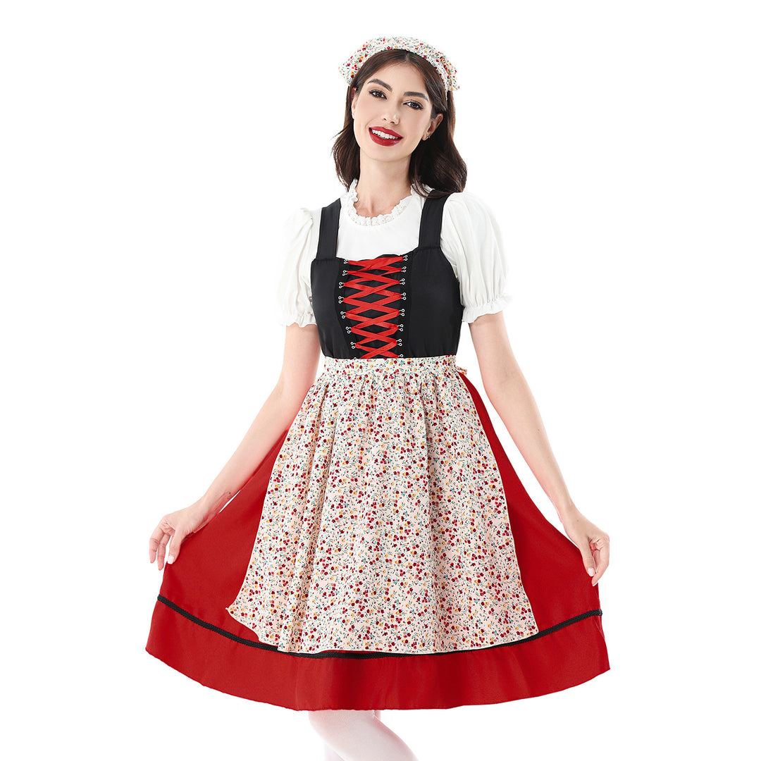 Ladies' traditional dirndl dress with laced bodice and floral apron Mune Fashion