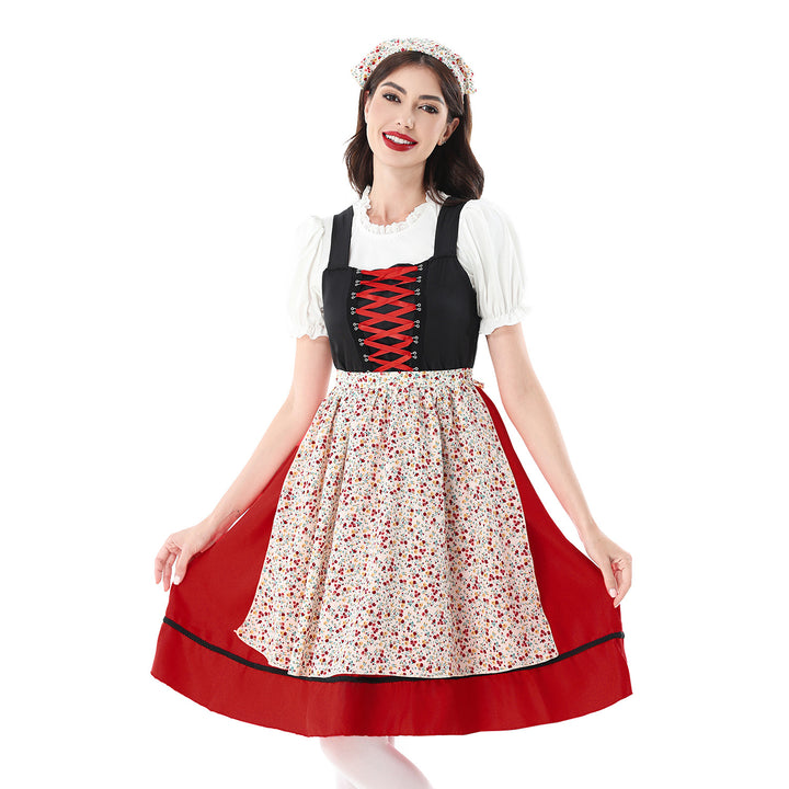 Ladies' traditional dirndl dress with laced bodice and floral apron Mune Fashion