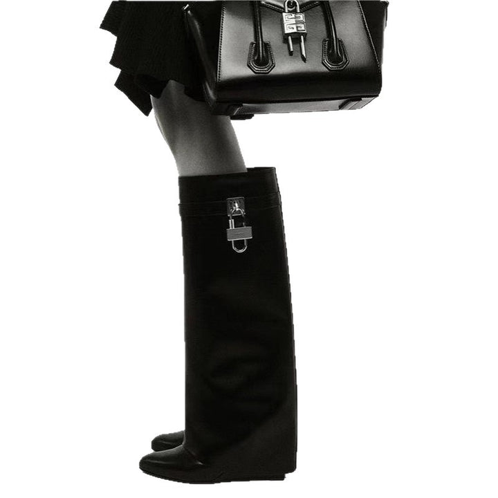 Women Modern Knee-High Boots with Hidden Wedge and Pointed Toe Mune Fashion