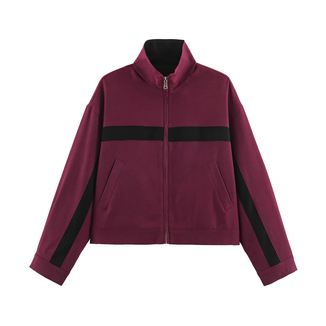 Unisex Short Cut Track Jacket with Stand-Up Collar, Contrast Stripes and Zipper Mune Fashion