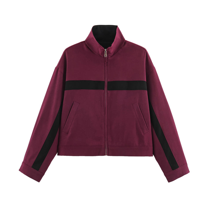 Unisex Short Cut Track Jacket with Stand-Up Collar, Contrast Stripes and Zipper Mune Fashion