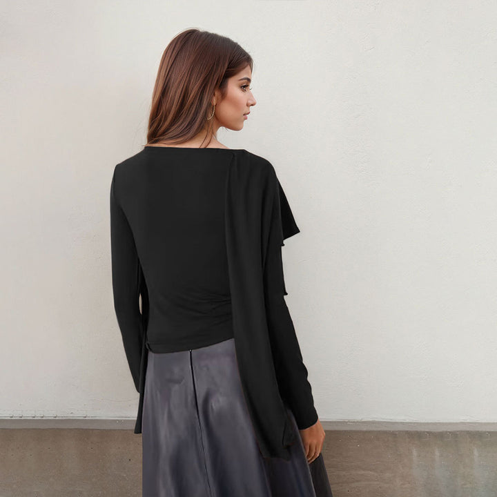Women's asymmetrical cape long sleeve with high collar and flowing overlay Mune Fashion