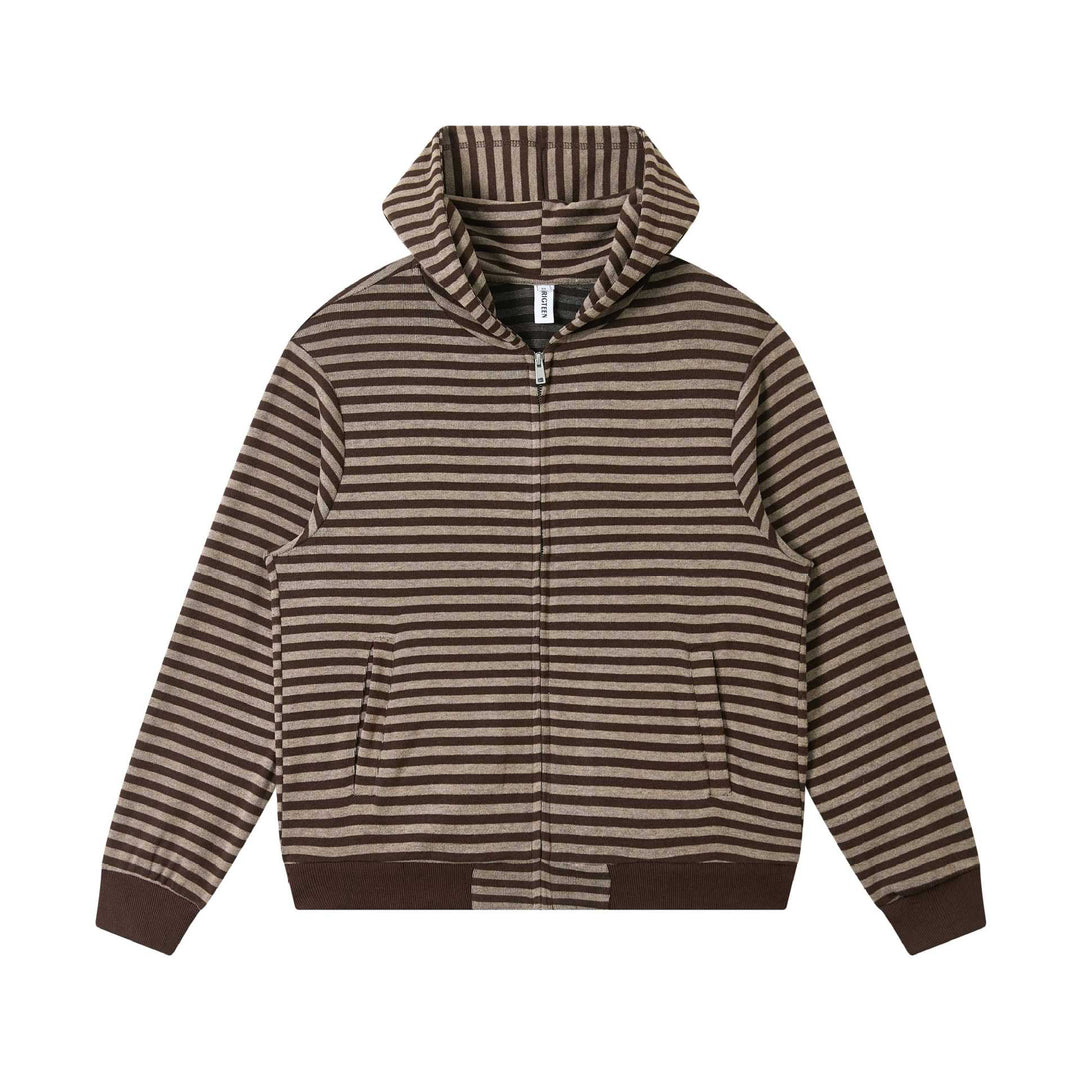 Unisex Striped Knit Hoodie with Full Zip and Kangaroo Pockets Mune Fashion