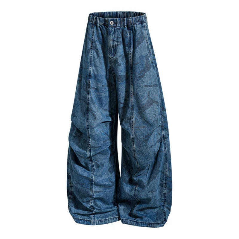 Women's Extra Wide Denim Palazzo Pants with Elastic Comfort Waistband and Distinctive Stitching Details Mune Fashion
