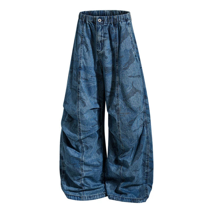 Women's Extra Wide Denim Palazzo Pants with Elastic Comfort Waistband and Distinctive Stitching Details Mune Fashion