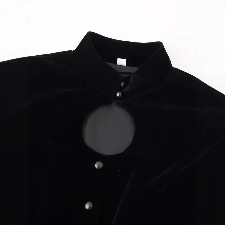 Women's velvet blazer with tailored peplum, stand-up collar and decorative button placket Mune Fashion