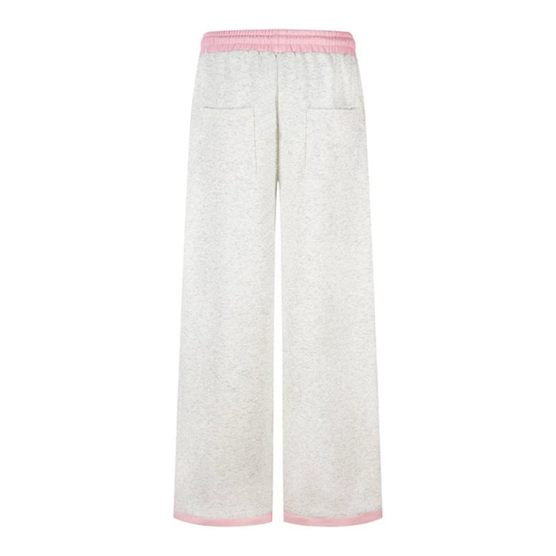 Women Wide Lounge Pants with Decorative Button Placket, High Waist and Drawstring Mune Fashion