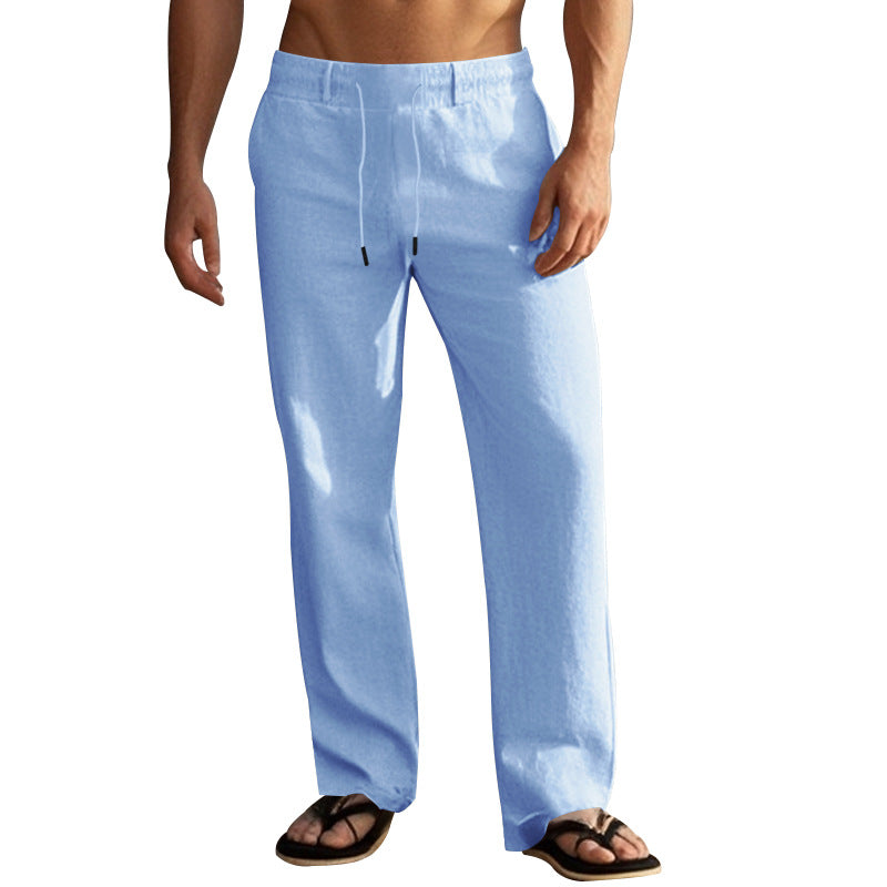 Men's lightweight linen lounge pants with elastic drawstring waistband, drawstring, and wide leg Mune Fashion