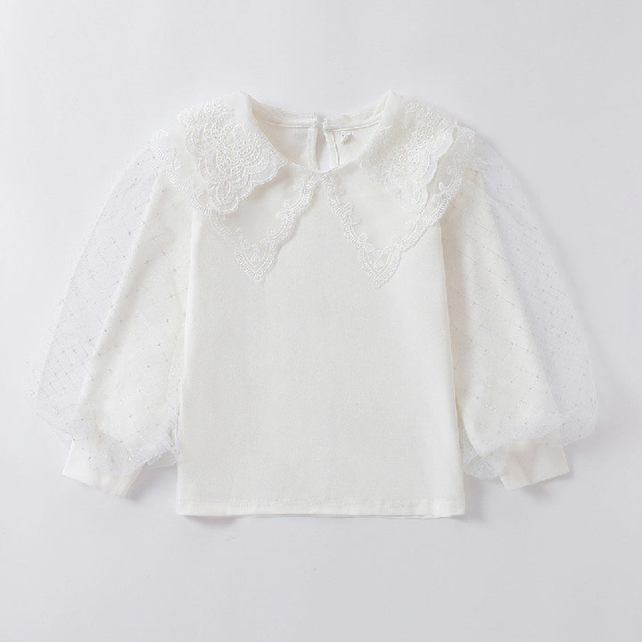 Girl blouse with romantic tulle sleeves and elegant lace accents Mune Fashion