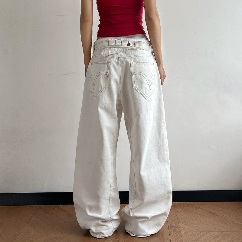 Women Ultra-wide cut canvas five-pocket trousers with low waistband Mune Fashion