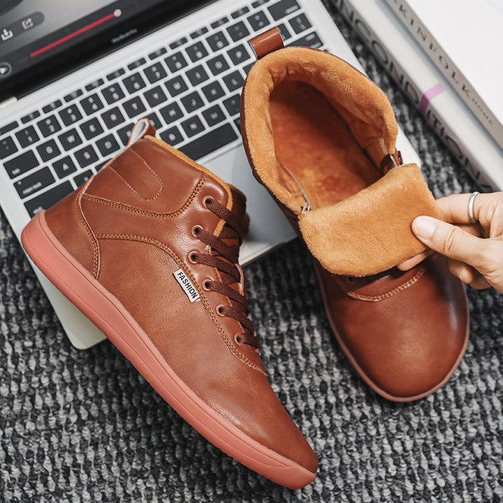 Men's ankle-high leisure sneakers with warm plush lining, padded insole, and non-slip rubber sole Mune Fashion