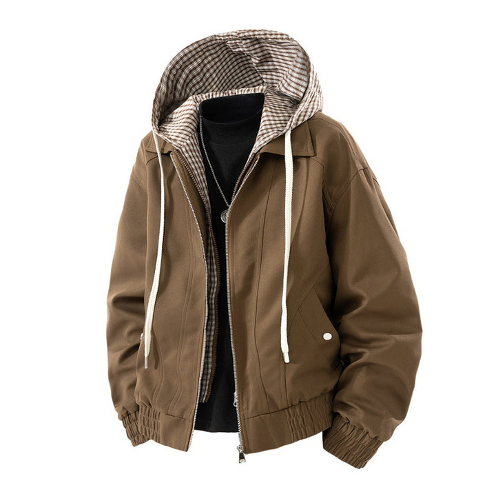 Men's windproof hooded jacket in layered look with striped lining and elastic hem Mune Fashion
