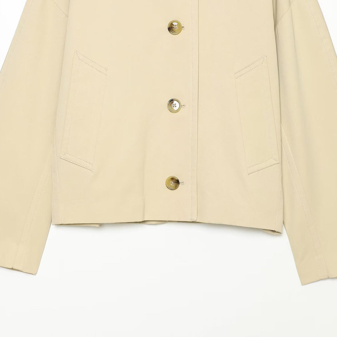 Women's Cropped Boxy Transitional Jacket with Large Shawl Collar and Patch Pockets Mune Fashion
