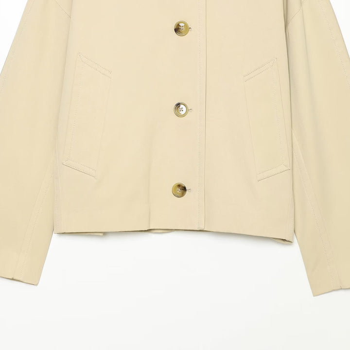 Women's Cropped Boxy Transitional Jacket with Large Shawl Collar and Patch Pockets Mune Fashion