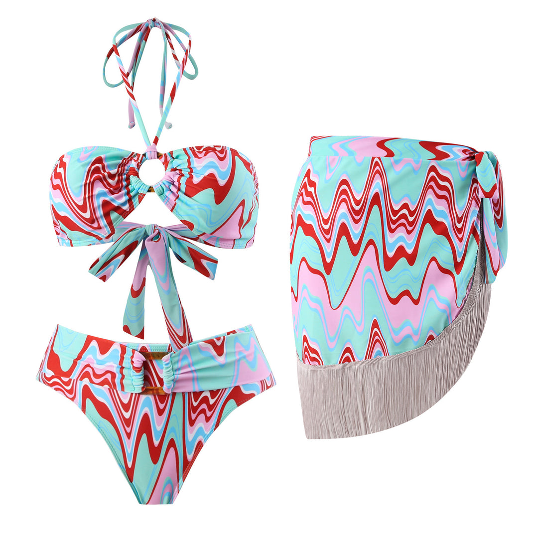 Women's bikini set with creative knot detail and flared skirt Mune Fashion