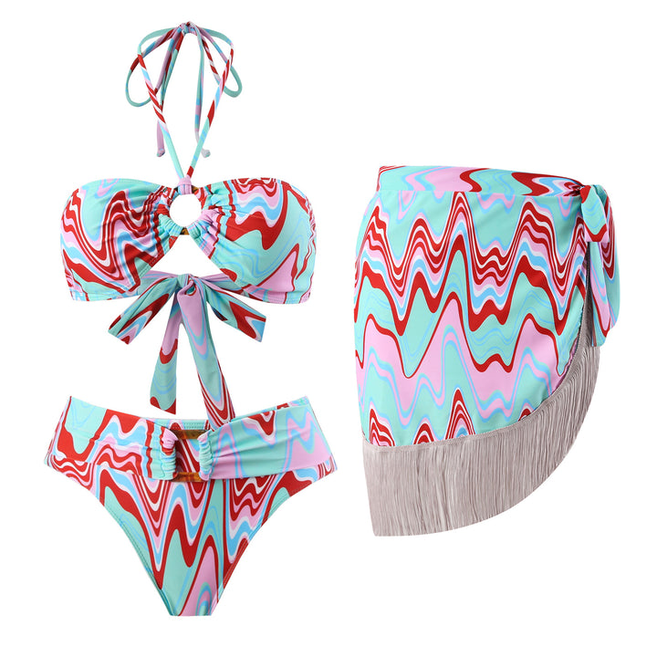 Women's bikini set with creative knot detail and flared skirt Mune Fashion