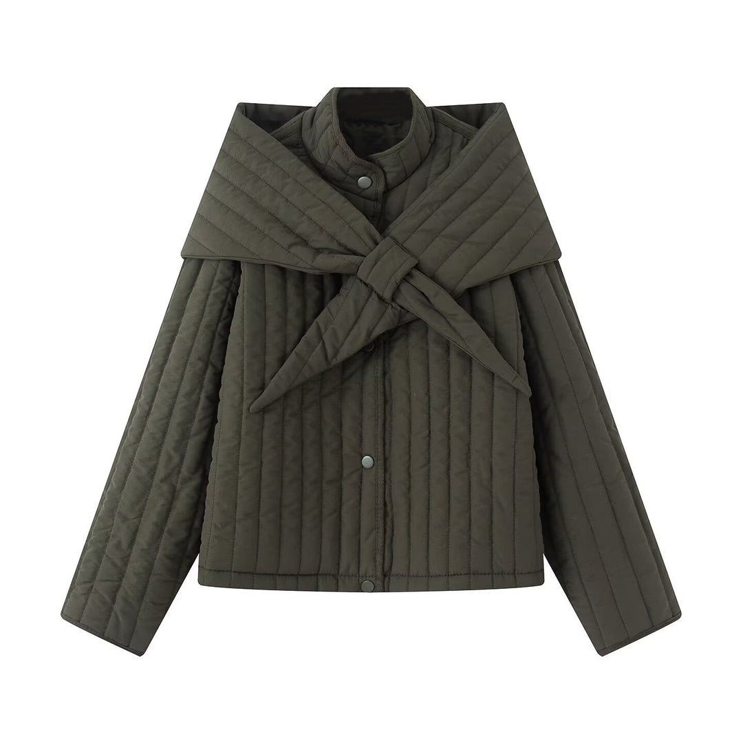 Women's quilted jacket with oversized wrap collar and snap button placket Mune Fashion