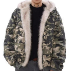 Men's Warmer padded camouflage bomber with hood and faux fur trim Mune Fashion
