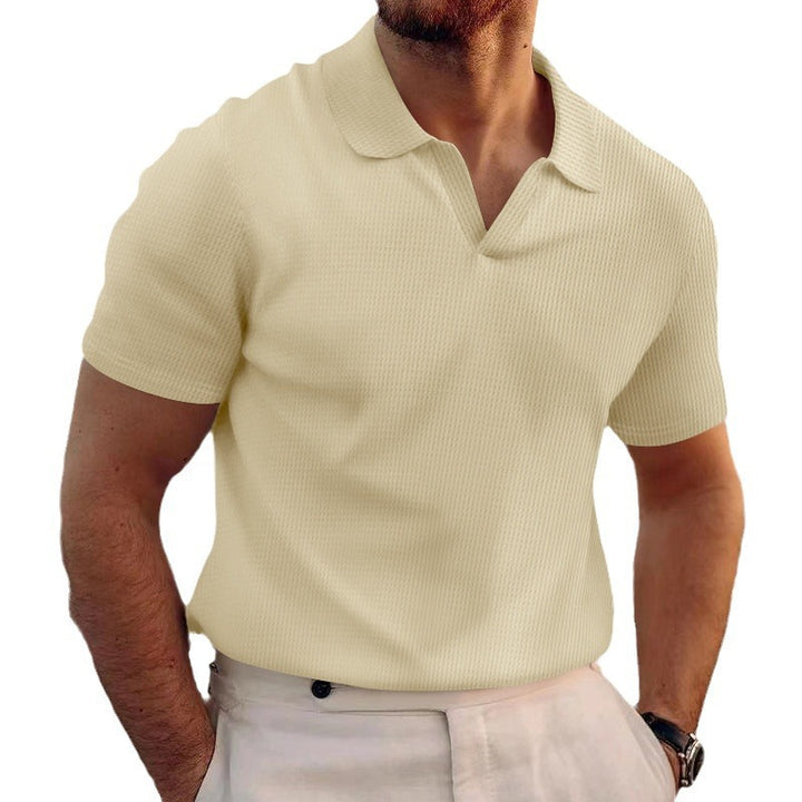 Men's textured collar top with open V-neck and light waffle structure Mune Fashion