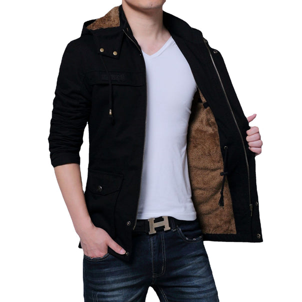 Men's Canvas Parka with Lined Hood, Multifunctional Pockets and Concealed Zipper Mune Fashion