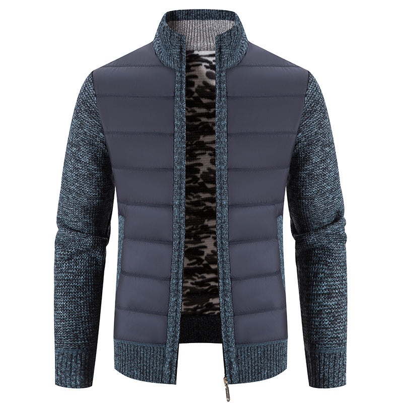 Men's nan Hybrid Knit Padded Jacket with Padded Front, Ergonomic Knit Sleeves and High Stand-Up Collar Mune Fashion