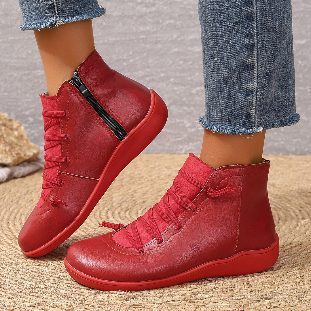 Women's sporty ankle-high lace-up ankle boots with side zipper and flexible rubber sole Mune Fashion