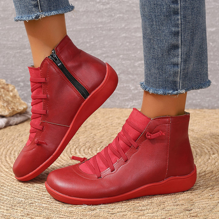 Women's sporty ankle-high lace-up ankle boots with side zipper and flexible rubber sole Mune Fashion