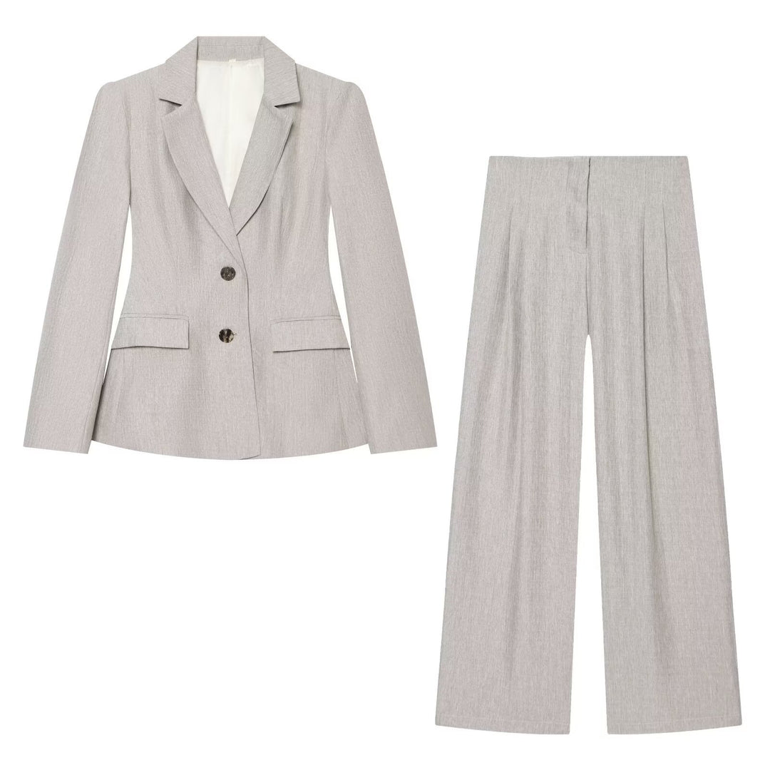Women Tailored Two-Button Blazer with Patch Pockets and Fine Texture Mune Fashion