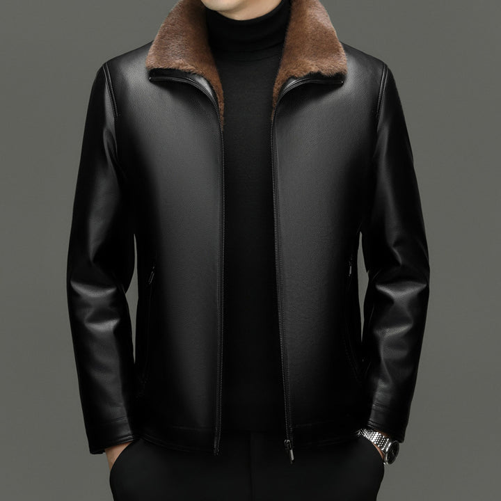 Men's padded faux leather jacket with fur collar and zipper Mune Fashion