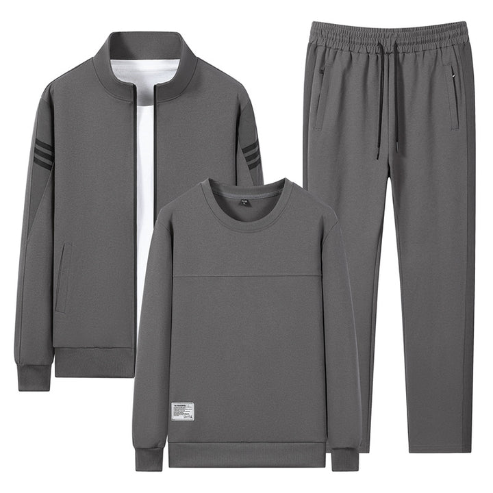 Men's casual training set with zip bomber, round neck sweatshirt, and elastic jogging pants Mune Fashion